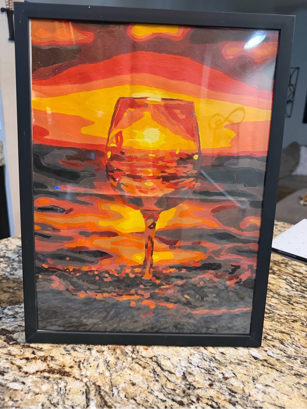 Sunset Wine Glass Wall Art - Vibrant Orange & Yellow